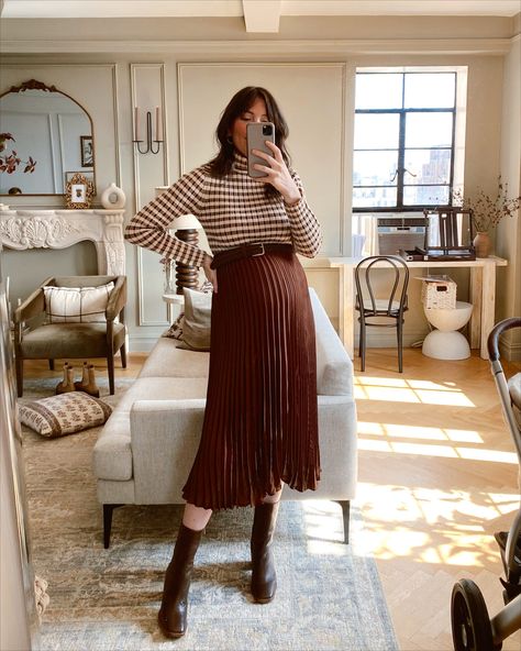 Bump-Friendly Fall Outfits- fall outfits 2021, fall outfit, skirt outfits, maternity, bump style, midi skirt, turtleneck, sweater outfit, boots, fashion, women's fashion, style | @prettyinthepines, New York City Lifestyle Blog