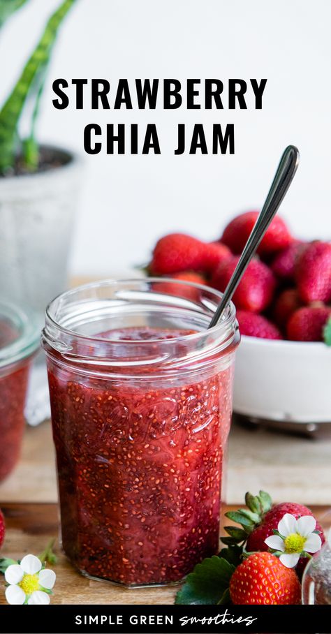 Ever want to make your own jam without all the junk? My strawberry chia jam is full of the good stuff and none of the bad! And oh so tasty. Strawberry Jam Healthy, Peach Chia Seed Jam, Raspberry Chia Seed Jam, Strawberry Jam With Chia Seeds, Strawberry Chia Jam, Easy Green Smoothie, Chia Jam, Granola Healthy, Vegan Yogurt