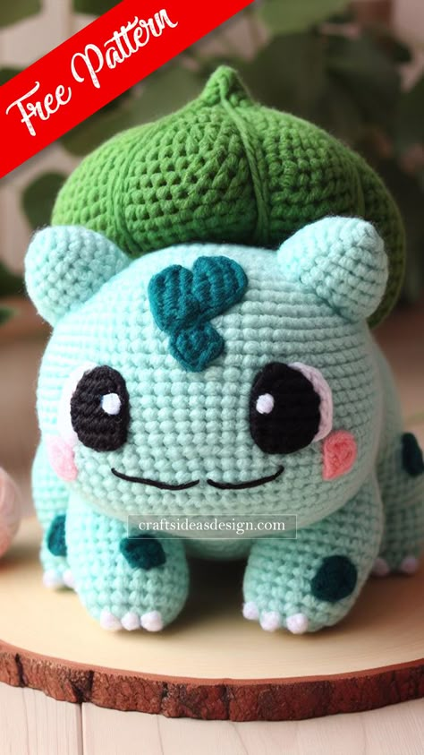 Bulbasaur Amigurumi Stuffy Pattern, Crochet Stuffy, Bulbasaur Pokemon, Pokemon Crochet Pattern, Disney Crochet Patterns, Crochet Pokemon, Pokemon Bulbasaur, Pokemon Pattern, Crochet Animals Free Patterns