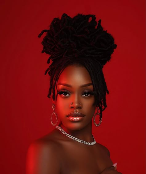 Model With Locs Photoshoot, Women With Locs Photoshoot, Black Women Hair Photoshoot, Loctician Photoshoot Ideas, Birthday Shoot Ideas Black Women, Black Power Photoshoot, Female With Locs, Black Women Portrait Photography, Photoshoot With Locs