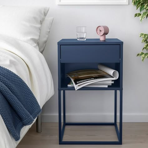 VIKHAMMER nightstand, blue, 153/4x153/8" - IKEA Bedside Ideas, Bedside Vanity, Ikea Malaysia, Blue Bedside Tables, Side Table Desk, Ikea Italia, Flat Furniture, Simple Bedside Tables, Spavaća Soba