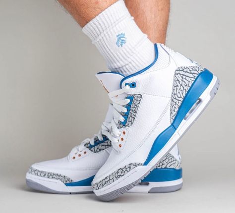 The Air Jordan 3 Wizards PE is a Release You Won't Want To Miss - TheSiteSupply Jordan 3 Wizards, Jordan 3 Outfit, Jordan Ones, Nike Snkrs, Jordan Sneaker, Embroidery Shoes, Washington Wizards, Air Jordan 3 Retro, Brand Magazine