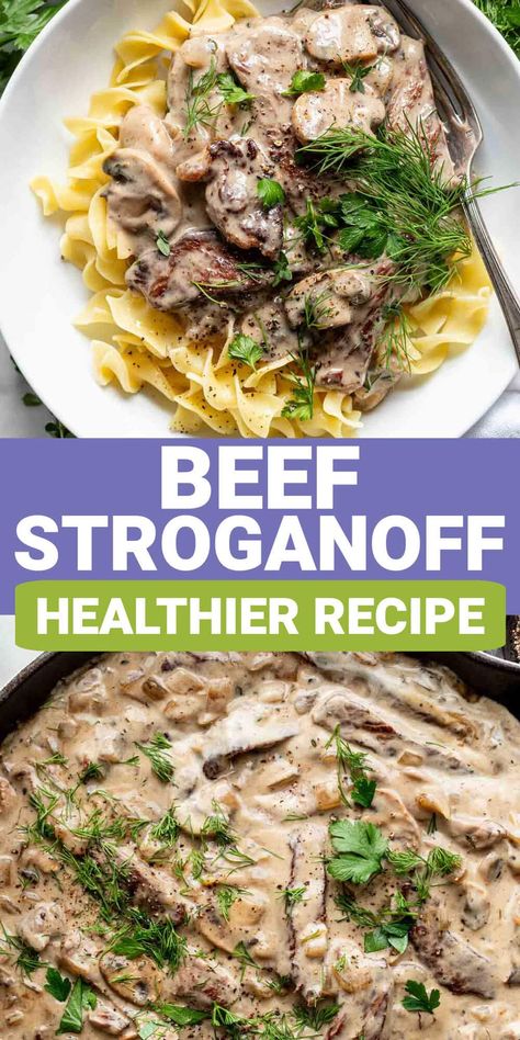 Ready in just 35 minutes, this delicious healthy Beef Stroganoff is creamy and flavorful. You would never guess it is lower in calories! We've used six signature techniques for making this comfort food classic healthier! Healthy Stroganoff, Cooked Baby Carrots, Healthy Beef Stroganoff, Easy Dinners For Kids, Beef Kebabs, Ground Beef Stroganoff, Beef Lasagna, Healthy Ground Beef, Slow Cooker Stew