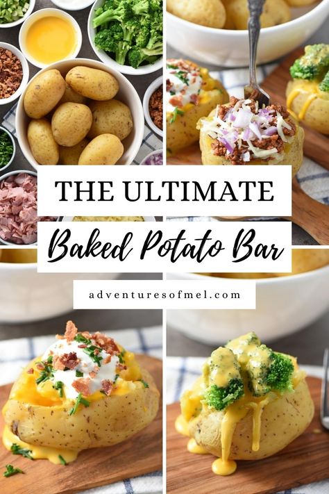 Epic Baked Potato Dinner Board, Baked Potato Station, Holiday Baked Potato Bar, Bakes Potato Bar Toppings, Baked Potato Add Ons, Baked Potato Bar Birthday Party, Baked Potato Bar Dinner, Baked Potatoes Party, Creative Baked Potatoes