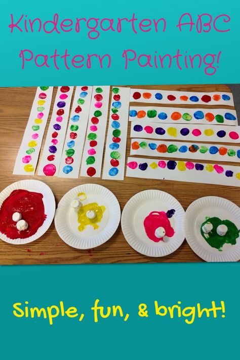 Kindergarten ABC Patterns....use marshmallows to create beautiful patterns! Just dip and stamp and maybe save an extra marshmallow for each kiddo to enjoy! Pattern Craft Preschool, Pattern Provocations Kindergarten, Pattern Art For Kindergarten, Pattern Crafts For Kindergarten, Abc Patterns Preschool, Pattern Crafts For Preschool, Kindergarten Pattern Art, Patterns For Kindergarten, Kindergarten Patterning