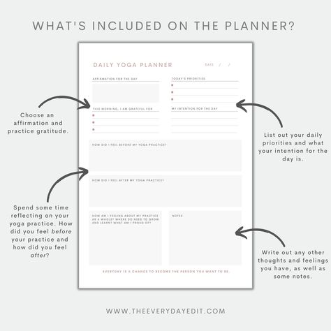 Daily Yoga Planner Printable, Daily Planner, Wellness Planner, Yoga Journal, Wellness Journal, Health Planner, Instant Download PDF | Printable Planner For Moms by  Kirk Solomon Yoga Planner, Class Planner, Daily Intentions, Daily Planner Journal, Journal Wellness, Wellness Planner, Printable Daily Planner, Wellness Journal, Yoga Inspo