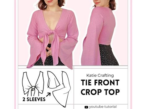 Tie Front Crop Top 2 Sleeves Options Mix & Match Digital PDF Sewing Pattern XS 5XL Instant Download Beginner Friendly - Etsy Tie Front Top Sewing Pattern, Crop Top Pattern Sewing, Tie Front Top Pattern, Wrap Top Sewing Pattern, Pattern Drafting Bodice, Top Pattern Sewing, Crop Top Sewing Pattern, Crop Top Pattern, Top Sewing