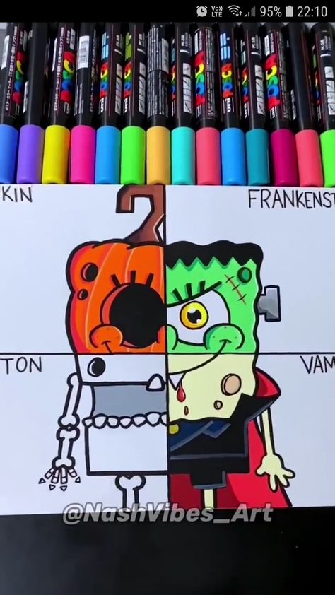 Drawing In Four Different Styles, 1 Drawing 4 Styles, 4 Different Styles Drawing, Halloween Marker Art, Posca Markers Drawing, Drawing Ideas Christmas, Marker Art Simple, Posca Drawing Ideas, Posca Painting