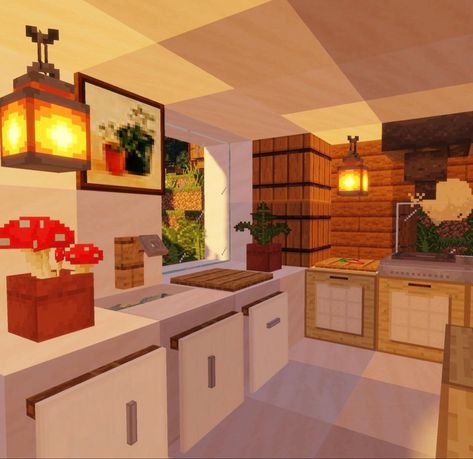 Check my Youtube channel for tutorial! (Large modern house) Kitchen Ideas Minecraft Modern, Minecraft Modern Kitchen Ideas, Small Kitchen Minecraft, Minecraft Building Ideas Kitchen, Large Modern House, Kitchen Minecraft, Minecraft Brick, Minecraft Furniture Ideas, Minecraft House Interior