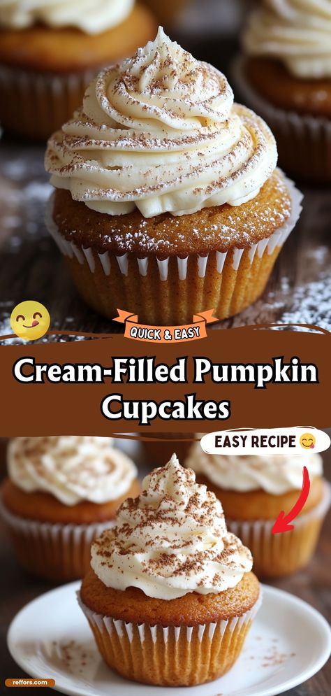 Spice Cake Cupcakes With Filling, Cream Filled Pumpkin Cupcakes, Frosting For Pumpkin Cupcakes, Cupcake Recipes Pumpkin, Moist Pumpkin Cupcakes, Pumpkin Roll Cupcakes, Pumpkin Cupcakes With Cake Mix Easy, Pumpkin Spice Cupcakes Recipe, Pumpkin Cream Cheese Cupcakes