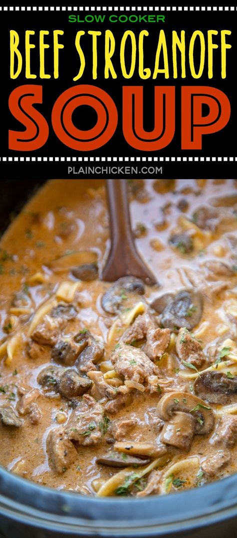 Beef Broth Soup Recipes, Stroganoff Chicken, Beef Stroganoff Soup, Stroganoff Crockpot, Stroganoff Soup, Chicken Cooker, Beef Stroganoff Crockpot, Sirloin Roast, Slow Cooker Beef Stroganoff