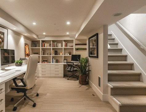 28 Basement Ideas & Designs for Remodeling (Best Flooring, Colors + Decor) Finished Basement Flooring Ideas, Small Finished Basement Ideas Layout, Basement Floor Plans Layout, Basement Remodel Bedroom, Basement Layout Ideas Floor Plans, Small Basement Ideas Layout, Basement Workspace, Long Narrow Basement, Carpeted Basement