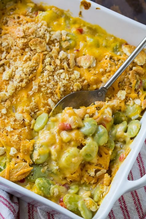 Lima Bean Casserole recipe Celery Casserole Recipes, Lima Bean Casserole Recipe, Vegetable Main Dish Recipes, Recession Recipes, Lima Bean Casserole, Lima Bean Recipes, Vegetable Casseroles, Spicy Southern Kitchen, Vegetable Casserole Recipes