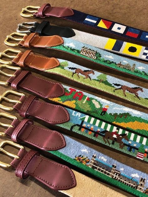 Needlepoint Belt, Needlepoint Ideas, Needlepoint Belts, Leather And Brass, Kids Belt, Luxury Belts, Needlepoint Designs, Leather Work, Needlepoint Canvases