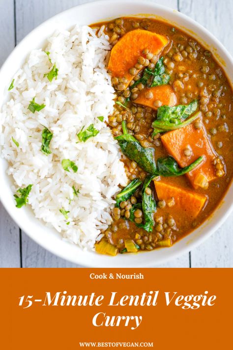 Veggie Curry, Veggie Broth, French Lentils, Sweet Potato Spinach, Easy Curry, Easy Vegan Dinner, Vegan Curry, Lentil Stew, Lentil Curry