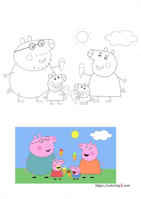 Peppa Pig Family Coloring Pages - 2 Free Coloring Sheets (2021) Pepper Pig Coloring Pages, Peppa Pig Printables Free Coloring Pages, Peppa Pig Family Drawing, Peppa Pig Tracing, Peppa Pig Friends Printables, Peppa Pig Easter, Peppa Pig Drawing, Peppa Pig Happy Birthday, Pig Birthday Theme