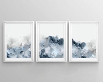 Blue Grey Living Room, Blue Grey Walls, Grey Watercolor, Gray Wall Art, Best Bedroom Ideas, 3 Piece Art, Abstract Art Blue, Blue Living Room Decor, Buddha Wall Art