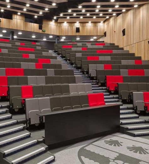 Scholar: Lecture theatre seating with continuous writing tablet - Audience Systems Theater Plan, Lecture Room, Smart Classroom, Theatre Seating, Auditorium Chairs, University Of Reading, Lectures Room, Lecture Theatre, University Of Warwick