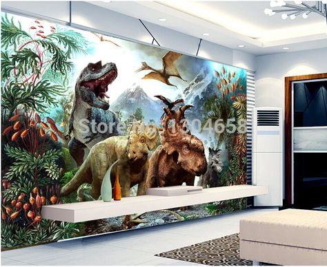 Free shipping children's wallpaper for living room backdrop bedroom children's room Vinyl wallpaper dinosaur Dinosaur Mural, Kids Bedroom Themes, Jurassic World Wallpaper, Dinosaur Plant, Backdrop Wallpaper, Tv Backdrop, Theme Hotel, Mountain Wall Mural, Dinosaur Wall Decor