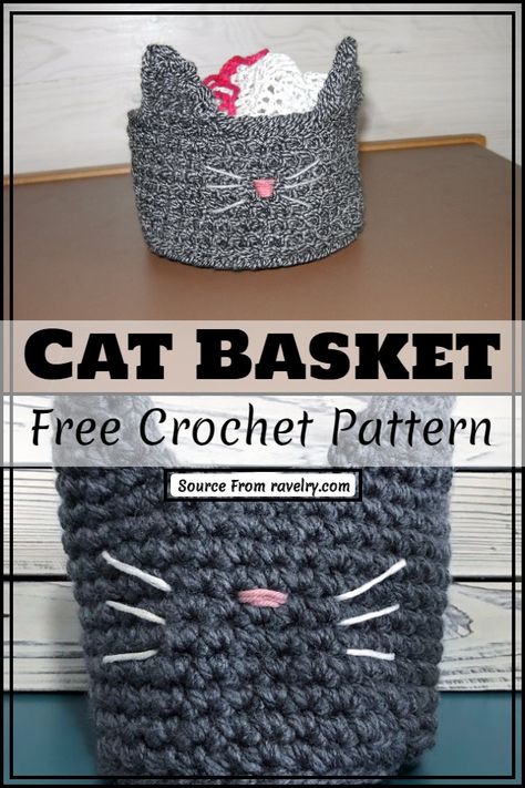 Cat Basket Crochet Pattern, Crochet Cat Furniture, Crochet Cat Basket Free Pattern, Cat Crochet Bag Pattern Free, Crochet Cat Accessories Pattern, Free Cat Pattern Crochet, Crochet Valentines Ideas For Men, Free Crochet Cat Toy Patterns, Crochet Gifts For Cat Lovers