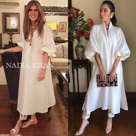 Abeera Mir on Instagram: “Loveee how @afhashwani (left) has styled her @nadiakhanstudio raw silk outfit. So chic 🤩 #ayeshafarookhashwani #fashiontalkbyabeera…” Raw Silk Dress, Desi Dress, Indian Suit, Fusion Wear, Pakistan Fashion, White Suit, Silk Outfit, Kurta Design, Minimal Wedding