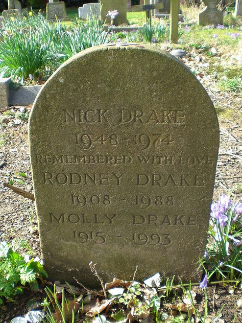 Nick Drake Tattoo, Anti Folk, Folk Aesthetic, Drake Tattoos, Anti Depressants, Famous Tombstones, Nick Drake, Teen Party Games, Rubber Soul