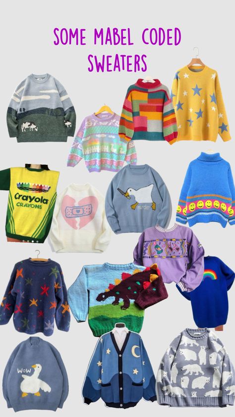 mabel’s sweaters make me happy Mabel Pines Sweaters, Mabel Sweater, Silly Clothes, Ac D, Dipper And Mabel, Mabel Pines, Crayola Crayons, Sweater Making, Gravity Falls