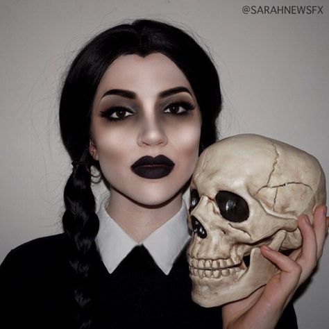 Wednesday Addams Makeup Kids, Wednesday Addams Costume Makeup, Wednesday Addams Makeup, Adams Family Halloween, Alice Halloween, Halloween Hombre, Wednesday Addams Costume, Girl Face Painting, Halloween Makeup Pretty