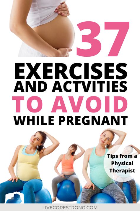 Are you pregnant but afraid to do the wrong exercises during your workout? Learn about which exercises and other activities should be avoided during pregnancy. It's important when pregnant that you and your baby are safe when working out. Get physical therapy recommendations and understand what's not safe during pregnancy. #pregnancyexercises #prenatalworkout #pregnancytips Leg Exercises While Pregnant, Pregnant Women Excercise, Work Out Pregnant, Things Not To Do While Pregnant, Leg Workout While Pregnant, Yoga While Pregnant, Wall Pilates Workout Pregnant, Pregnancy Safe Leg Workout, Pregnant Safe Workouts