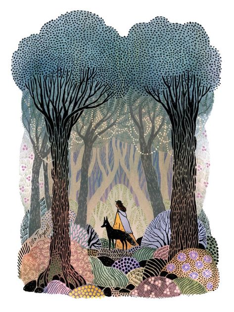 Ulla Thynell, Woodland Illustration, Mixed Media Illustration, Fairytale Art, Big Art, Whimsical Art, Book Illustration, In The Woods, Diy Art