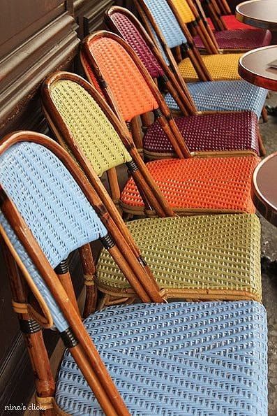 1960s 1970s dull muted colours bistro chairs Cafe Furniture, Burger Bar, Paris Cafe, French Bistro, Vintage Italy, Bistro Chairs, Colorful Life, Colorful Chairs, Cafe Chairs