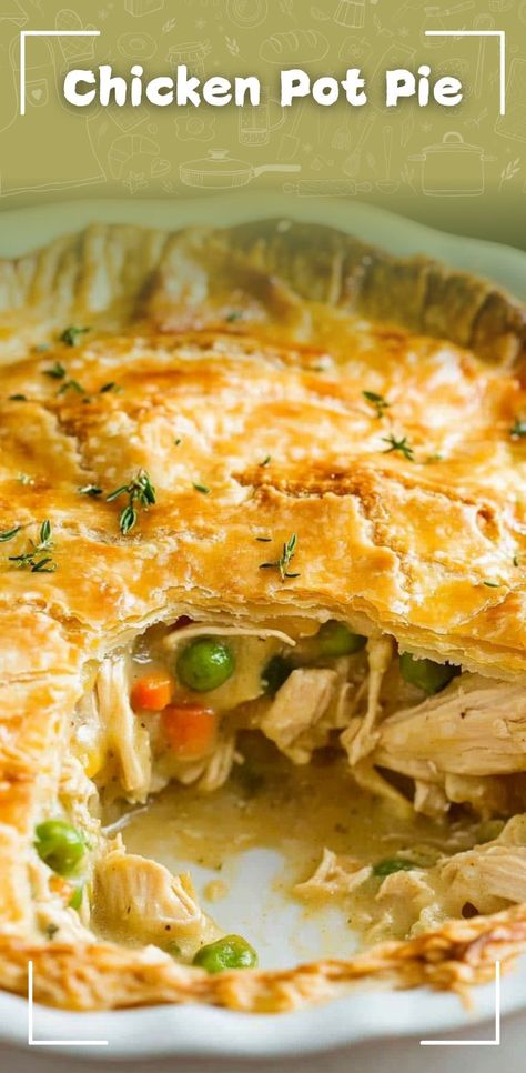 This creamy, comforting Chicken Pot Pie is packed with tender chicken, veggies, and a flaky golden crust. Made with a rich, flavorful filling and a pre-made crust, it comes together with just 20 minutes of prep perfect for a cozy family dinner! 🥧🍗

#ChickenPotPie #ComfortFood #EasyDinner #FamilyMeals #HomemadeCooking #QuickRecipe #CreamyDish #CozyEats #WeeknightMeals #FlakyCrust Quick And Easy Weeknight Dinners, Homemade Chicken Pot Pie, Delicious Family Dinners, The Best Dinner Recipes, Chicken Pot Pie Recipe, Budget Friendly Dinner, Easy Chicken Pot Pie, Healthy Meal Prep Ideas, Chicken Veggies