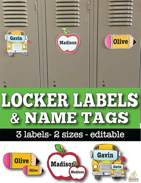 Fun back to school name tags for lockers, desk, and more! School Bus Name Tags, Locker Name Tags, Cubby Tags, Pencil Labels, Pencil Apple, Back To School Theme, Classroom Decor Middle, Name Tag For School, Desk Name Tags