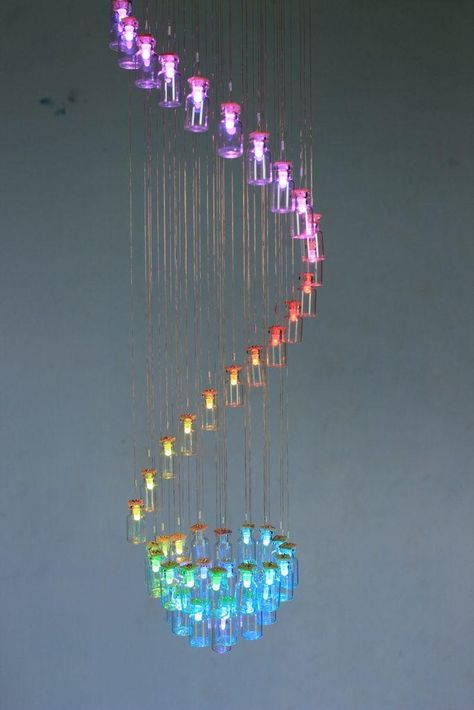 Incredible Jar Chandelier DIY Light | DIYIdeaCenter.com Ceiling Lights Ideas, Light Decor Ideas, Ornament Chandelier, Chandelier Diy, Solar Light Crafts, Jar Chandelier, Lights Ideas, Neat Tricks, Diy Light