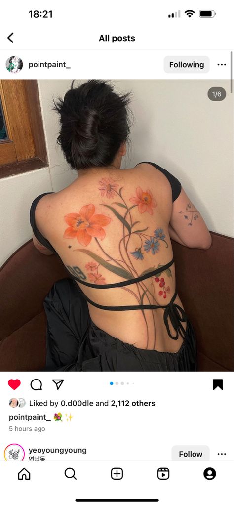 Women Flower Back Tattoos, Big Flower Back Tattoo, Mandarin Tattoo, Flower Bouquet Tattoo Back, Floral Back Tattoo Women, Plus Size Back Tattoo, Flower Back Tattoo Women, Flower Back Tattoo, New Tattoo Styles