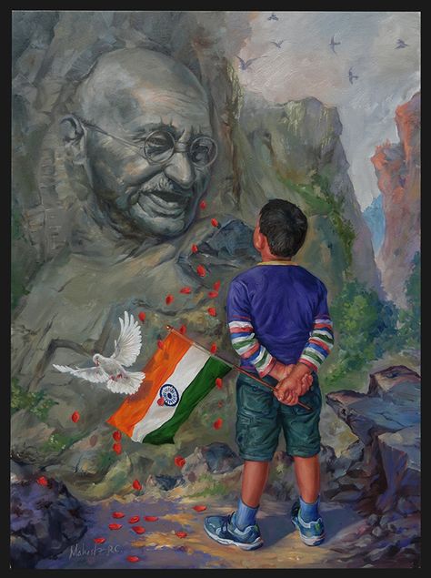 Grey Oil Painting, Independence Day Drawing, Meaningful Paintings, Composition Drawing, India Painting, Drawing Competition, Independence Day India, Painting Competition, Meaningful Drawings