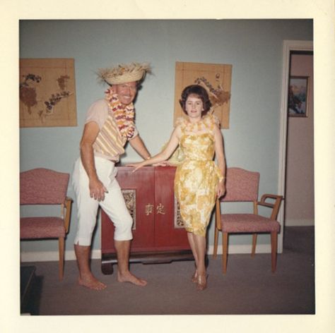 Erma looked ok for the patio party but Clarance's wearing her capri pants let out too much information . Vintage Family Pictures, Tiki Hawaii, 60's Style, Vintage Tiki, Patio Party, Tiki Party, Hawaiian Party, Retro Photo, Family Album