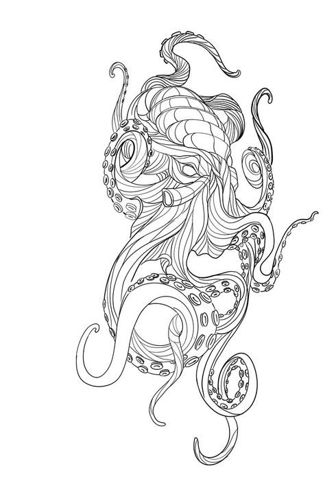 Bird Design Tattoo, Octopus Tattoo Sleeve, Kraken Tattoo, Squid Tattoo, Octopus Tattoo Design, Octopus Tattoos, Ocean Tattoos, Geniale Tattoos, Shark Tattoos