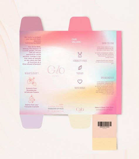 Glo Lip Tint Packaging :: Behance Paint Package Design, Cardboard Skincare Template, Lip Balm Packaging Design, Gradient Packaging Design, Lip Tint Packaging, Beauty Packaging Design, Lip Balm Packaging, Beautiful Packaging Design, Pink Packaging