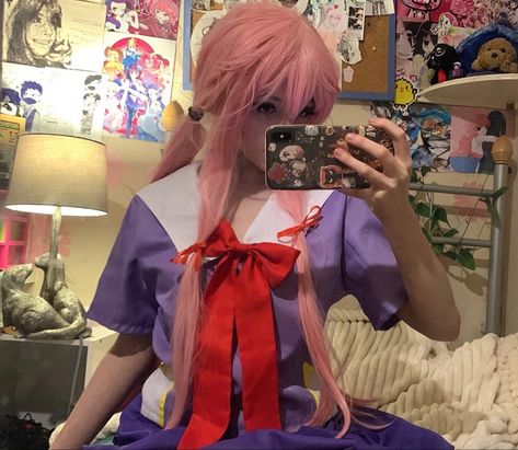 Pink Hair Cosplay, Yuno Gasai Icon, Yandere Cosplay, Yuno Gasai Cosplay, Y2k Pink Aesthetic, Cosplay Instagram, Risky Picture Ideas, Gasai Yuno, Risky Pictures