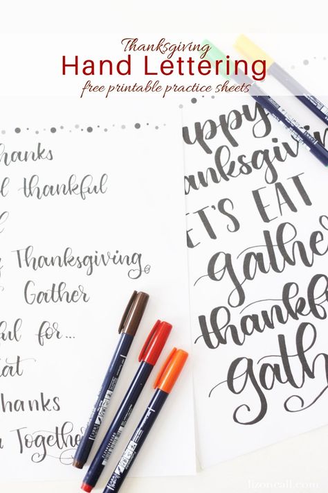 Hand Lettering Printables, Lettering Practice Sheets, Thanksgiving Letter, Hand Lettering Practice Sheets, Brush Lettering Practice, Hand Lettering For Beginners, Hand Lettering Worksheet, Holiday Tablescape, Lettering Guide