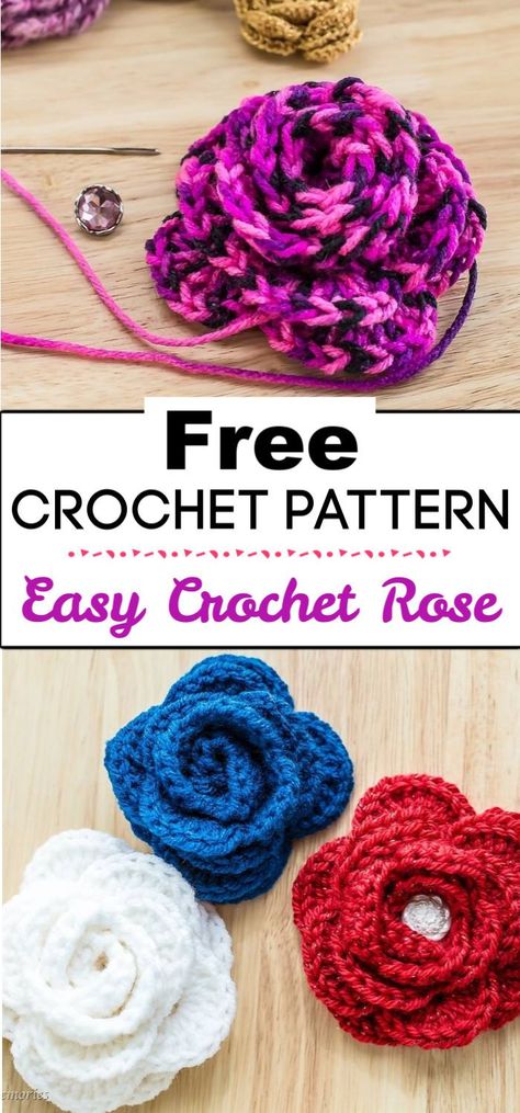 1. Free Easy Crochet Rose Pattern And Video Tutorial Crochet Roses Free Pattern, Free Crochet Rose Pattern, Rose Crochet Pattern, Easy Crochet Rose, Crochet Baby Hats Free Pattern, Easy Rose, Crochet Rose Pattern, Rose Flower Pattern, Crochet Flowers Easy