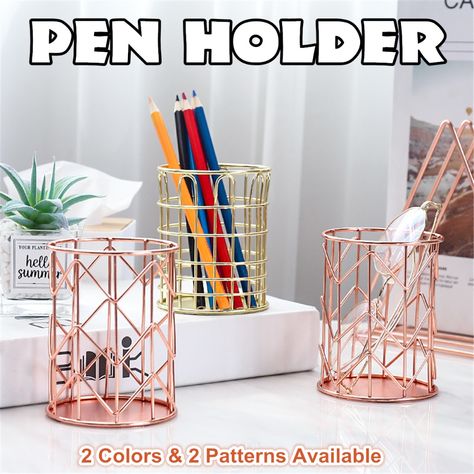 Pen Holder Wrought Iron Baskets Desktop Makeup Brush Pencil Storage Organizer Metal Mesh Office Desk Pencil Cup Holders | Walmart Canada Lamp Craft, Pencil Stand, Pencil Cup Holder, Desk Stationery, Pencil Storage, Pen Stand, Pencil Cup, Simple Rose, Art Stand