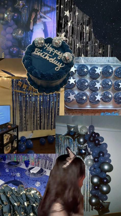 Midnights sweet sixteen Blue Birthday Themes, 17 Doğum Günü, Billie Eilish Birthday, 18th Party Ideas, 17th Birthday Party Ideas, 15th Birthday Party Ideas, Sweet Sixteen Birthday Party Ideas, 17th Birthday Ideas, Birthday Lights