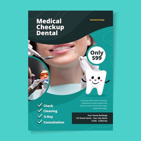 Hand drawn flat design dental flyer temp... | Free Vector #Freepik #freevector #dental-flyer #dentist-flyer #dentist-doctor #dental-doctor Dental Doctor, Dentist Doctor, Promotional Design, Marketing Ideas, Vector Hand, Dental Care, Flat Design, Thing 1 Thing 2, Flyer Template