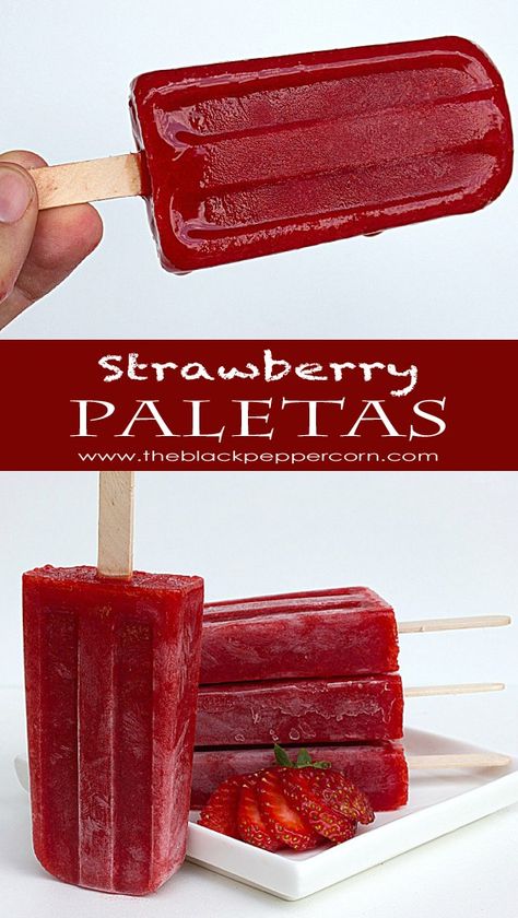 Mexican Popsicles Recipe, Strawberry Paletas Recipe, Paletas Recipe, Paletas Recipes, Fruit Ice Pops, Healthy Popsicle Recipes, Healthy Popsicles, Fruit Popsicles, Homemade Popsicles