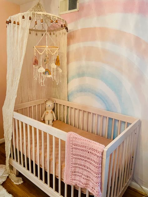 Pastel Boho Nursery, Baby Girl Nursery Rainbow, Girls Nursery Rainbow, Boho Rainbow Crib Bedding, Sun Cloud Rainbow Nursery, Pastel Rainbow Nursery, Nuetral Pallete Nursery Rainbow, Boho Baby Girl Nursery, Boho Baby Girl