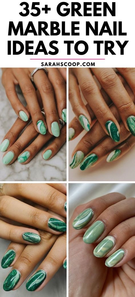 Channel your inner Greek goddess with these 35+ stunning green marble nail designs. They're the perfect blend of classic elegance and modern flair!💚 #NailDesigns #MarbleNailDesigns #NailArt Sage Marble Nails, Green Marble Nail Art, Green Marble Nails Acrylic, Sage Green Marble Nails, Green Marble Nail Designs, Marble Glitter Nails, Green Marble Nails, Marbled Nails, Emerald Nails