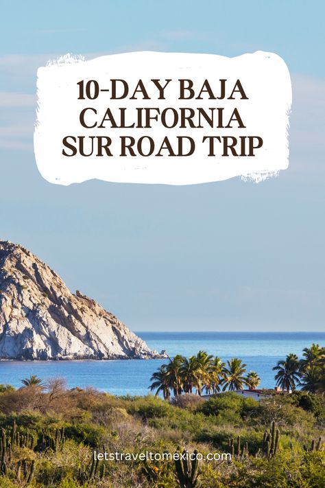 Pinterest image saying "Baja California Sur road trip". Rosarito Baja California, Latin America Travel, Coronado Island, California Travel Road Trips, Baja California Sur, Perfect Itinerary, Island Tour, Babymoon, Road Trip Itinerary