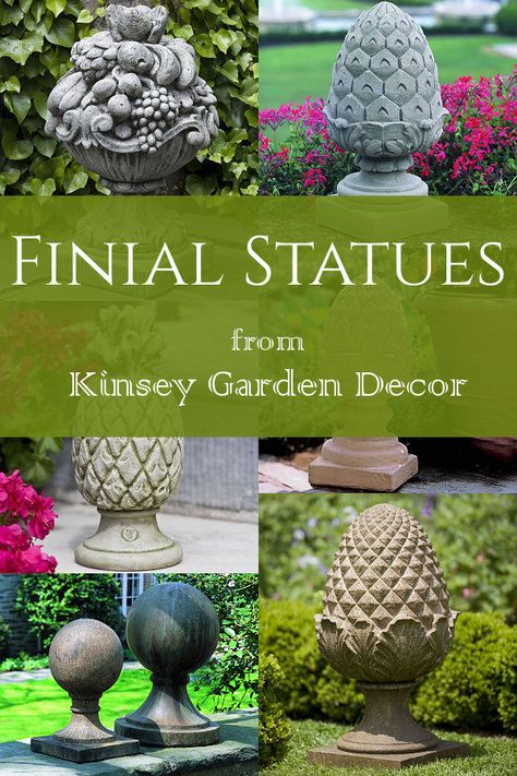 Williamsburg Grand Pinecone Finial Statue | Kinsey Garden Decor Garden Statuary Ideas, Fence Post Toppers, Garden Finials, Plants Indoor Design, Post Toppers, Garden Statues For Sale, Garden Victorian, Summer Gardens, Cement Garden